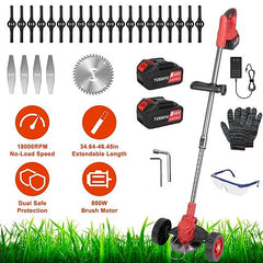 3-in-1 Cordless Grass Trimmer with Wheels – Adjustable Head, Telescopic Shaft & Rechargeable Battery