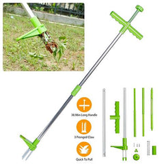 Stand-Up Weed Puller Tool – 3-Claw Root Remover with Long Handle & Foot Pedal (38.98")