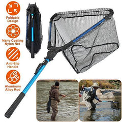 Foldable Fishing Net with Aluminum Alloy Rod, EVA Handle, Nano Coated Nylon Mesh – Safe Fish Catching Tool
