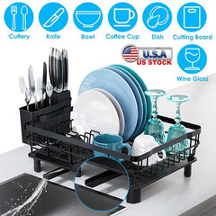 NewHome Dish Drying Rack with Drain Board – Utensil Holder & Tableware Organizer – Kitchen Countertop Storage Shelf & Drainer Stainless Accessory