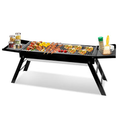 NewHome Portable Foldable Charcoal BBQ Grill – Stainless Steel Tabletop Outdoor Barbecue with Side Shelf for Camping, Picnic, Backyard & Outdoor Parties