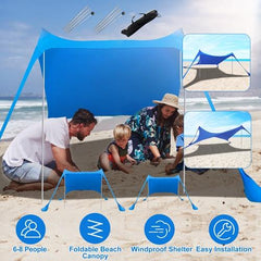 6.5x6.5FT Foldable Beach Canopy Tent – Portable Sun Shade with Poles, Sandbags & Carry Bag – Windproof UV Shelter for Outdoor Use (Blue)