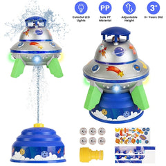 iMounTEK UFO Water Sprinkler for Kids – 360° Rotating Outdoor Garden Sprinkler with LED Lights, Adjustable Spray Height