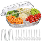 Fruit & Veggie Chilled Serving Tray with Lid - 4 Compartments, Perfect for Shrimp Cocktails, Appetizers, and Party Buffets Plates Sturdy