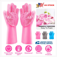 1 Pair Magic Silicone Brush Dishwashing Gloves Cleaning Sponge Pet Scrubber Heat Resistant Wash Gloves