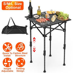 Ultra-Sturdy Folding Camping Table – Adjustable Height, Roll-Up Top, Rustproof Steel, 55LBS Load