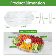 Fruit & Veggie Chilled Serving Tray with Lid - 4 Compartments, Perfect for Shrimp Cocktails, Appetizers, and Party Buffets Plates Sturdy