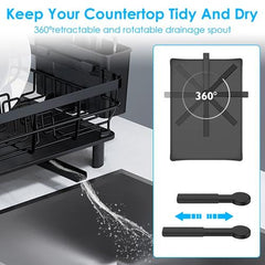 NewHome Dish Drying Rack with Drain Board – Utensil Holder & Tableware Organizer – Kitchen Countertop Storage Shelf & Drainer Stainless Accessory