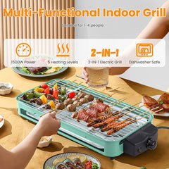 2-in-1 Electric Indoor BBQ Grill – 2000W, Removable Plate, Adjustable Temp & Dishwasher Safe