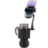 2-in-1 Car Cup Holder with Phone Mount - 360° Rotating Gooseneck, Adjustable Base, Fits Most Phones & Drinks, Metal Design - Button, Silicone