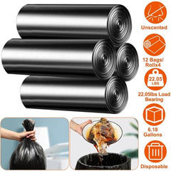 4 Rolls Black Garbage Bags – 6.18 Gallon Unscented Leak-Resistant Trash Can Liners for Bathroom, Kitchen, Office & Bedroom – Disposable & Portable