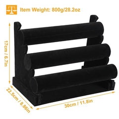 3-Tier Velvet Jewelry Stand – Removable Bracelet Holder, Watch & Jewelry Bangle Display Rack Organiser Velvet Stand Tiered Display