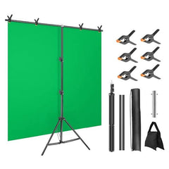5×6.5FT T-Shape Heavy-Duty Photography Backdrop Stand – Adjustable Background Support with 6 Spring Clamps, Sandbag & Carry Bag Camera Clip