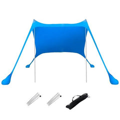 6.5x6.5FT Foldable Beach Canopy Tent – Portable Sun Shade with Poles, Sandbags & Carry Bag – Windproof UV Shelter for Outdoor Use (Blue)
