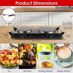 1800W Electric Double Burner Hot Plate – Portable Countertop Stove with 5 Stepless Temperature Adjustments & Handles