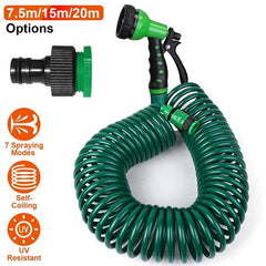 EVA Recoil Garden Hose – Flexible Self-Coiling Water Hose with 7 Spray Modes & Adapters