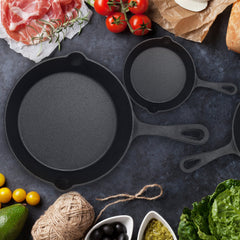3-Piece Pre-Seasoned Cast Iron Skillet Set – 6", 8", 10" Frying Pans for Oven, Stove, and Grill