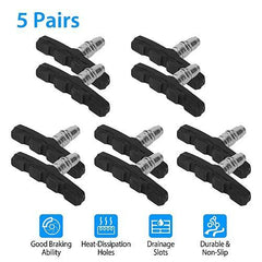5 Pairs V-Brake Pads Set – 70mm Road & Mountain Bike Brake Blocks with Hex Nuts & Spacers – Non-Slip Bicycle Caliper Brakes