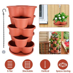 5-Tier Stackable Garden Tower – Perfect Planters for Strawberries, Flowers, Herbs, and Vegetables – Maximize Your Gardening Space!