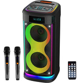 Marengo Portable Wireless Party Speaker with LED Lights, Wireless Microphone & Remote – TWS Bluetooth Speaker with Bass, Treble, Echo & Guitar Input