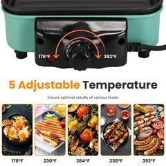 2-in-1 Electric Indoor BBQ Grill – 2000W, Removable Plate, Adjustable Temp & Dishwasher Safe