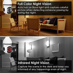 E27 WiFi Smart Bulb Camera 1080P FHD with Pan & Tilt, Two-Way Audio, Full Color Night Vision, Motion Tracking & Flood Light – Smart Security Surveillance