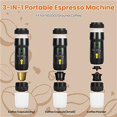 NewHome Portable Electric Espresso Machine – Cordless Self-Heating Coffee Maker for Car & Travel, Compatible with Ground Coffee, NS & DG Capsules