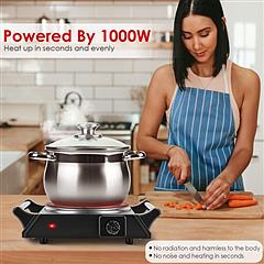 1000W Electric Single Burner Hot Plate – Portable Countertop Stove with 5 Stepless Temperature Adjustments & Handles