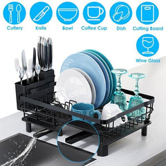 NewHome Dish Drying Rack with Drain Board – Utensil Holder & Tableware Organizer – Kitchen Countertop Storage Shelf & Drainer Stainless Accessory
