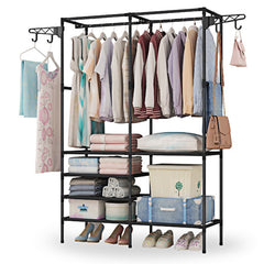 Multifunctional Metal Garment Rack with Shelves – Clothing and Shoe Organizer