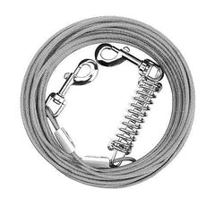 29.5FT Chew-Proof Dog Tie-Out Cable with Spring – Heavy-Duty Outdoor Dog Leash with 360° Rotating Clips & PVC Coating for Yard, Camping, or Travel