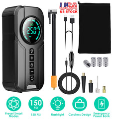 2 In 1 Portable Air Compressor Wireless Car Air Pump Power Bank Auto Tyre Inflator Inflatable Pump For Electric Motorcycle Tires