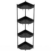 4-Tier Corner Shower Caddy Floor Stand - Carbon Steel Bathroom Storage Rack with 4 Hooks for Bathtub Organization Organiser Standing