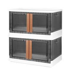 2PCS Foldable Storage Bins with Lids, Stackable Closet Organizer with Front Door Locks & Wheels