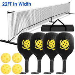 Portable Pickleball Net Set 22ft Regulation Size Net Pickle Ball Net System with 4 Pickleballs 4 Paddles Carrying Bag for Driveway Backyard