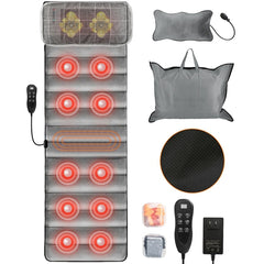 Full Body Heated Vibration Massage Mat with Neck & Foot Kneading Pillows – 10-Motor Massage Pad with Adjustable Modes & Timer – Portable Massage Mattress for Home & Office