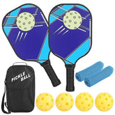 Pickleball Set 2 Fiberglass Paddles 4 Outdoor Indoor Balls Portable Carry Bag 2 Cooling Towel Lightweight Ergonomic Grip for Beginners Pros