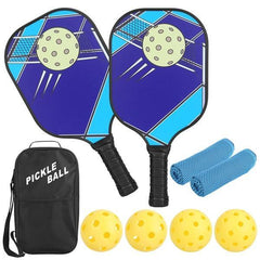 Pickleball Set 2 Fiberglass Paddles 4 Outdoor Indoor Balls Portable Carry Bag 2 Cooling Towel Lightweight Ergonomic Grip for Beginners Pros