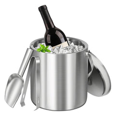 NewHome 3L Double-Wall Stainless Steel Insulated Ice Bucket with Lid, Scoop, Strainer & Handle – Perfect for Wine, Champagne, Beer, and Cocktail Parties