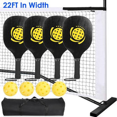 Portable Pickleball Net Set 22ft Regulation Size Net Pickle Ball Net System with 4 Pickleballs 4 Paddles Carrying Bag for Driveway Backyard