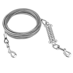 29.5FT Chew-Proof Dog Tie-Out Cable with Spring – Heavy-Duty Outdoor Dog Leash with 360° Rotating Clips & PVC Coating for Yard, Camping, or Travel
