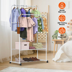 Stylish Garment Hanging Rack with Rolling Wheels – Organize Your Clothes & Accessories