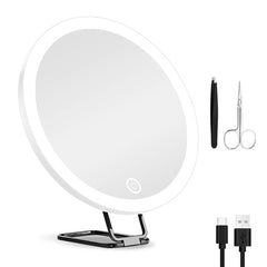 30X Magnifying Makeup Mirror with Light – 3 Color Modes, Dimmable Brightness, 360° Adjustable, Travel Mirror with Suction Cup, Tweezer & Scissor Included