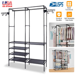 Multifunctional Metal Garment Rack with Shelves – Clothing and Shoe Organizer