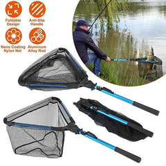 Foldable Fishing Net with Aluminum Alloy Rod, EVA Handle, Nano Coated Nylon Mesh – Safe Fish Catching Tool
