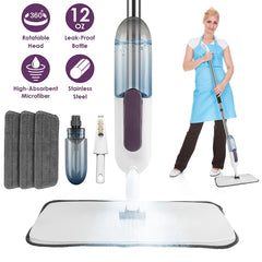 3-in-1 Spray Mop for Hardwood & Tile Floors – 12oz Refillable Bottle, 3 Washable Pads, Wet & Dry Use