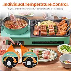 3-in-1 Smart Electric Korean BBQ Grill & Hot Pot Combo – Independent Heat Control, 1600W