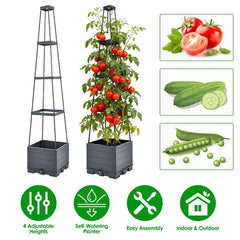 iMountek 2-Pack Raised Garden Bed with Trellis – 56” Self-Watering Planter Box for Tomatoes, Vegetables, Indoor & Outdoor Gardening