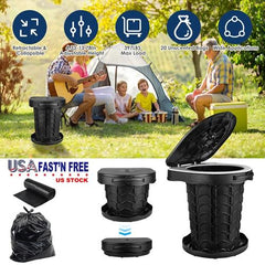 Retractable Portable Toilet – Collapsible Adult Potty with Adjustable Height, Lid, 20 Waste Bags & Carry Bag – Emergency Toilet Kit for Camping, Travel, Outdoors