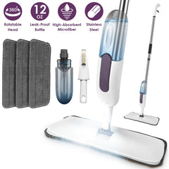 3-in-1 Spray Mop for Hardwood & Tile Floors – 12oz Refillable Bottle, 3 Washable Pads, Wet & Dry Use